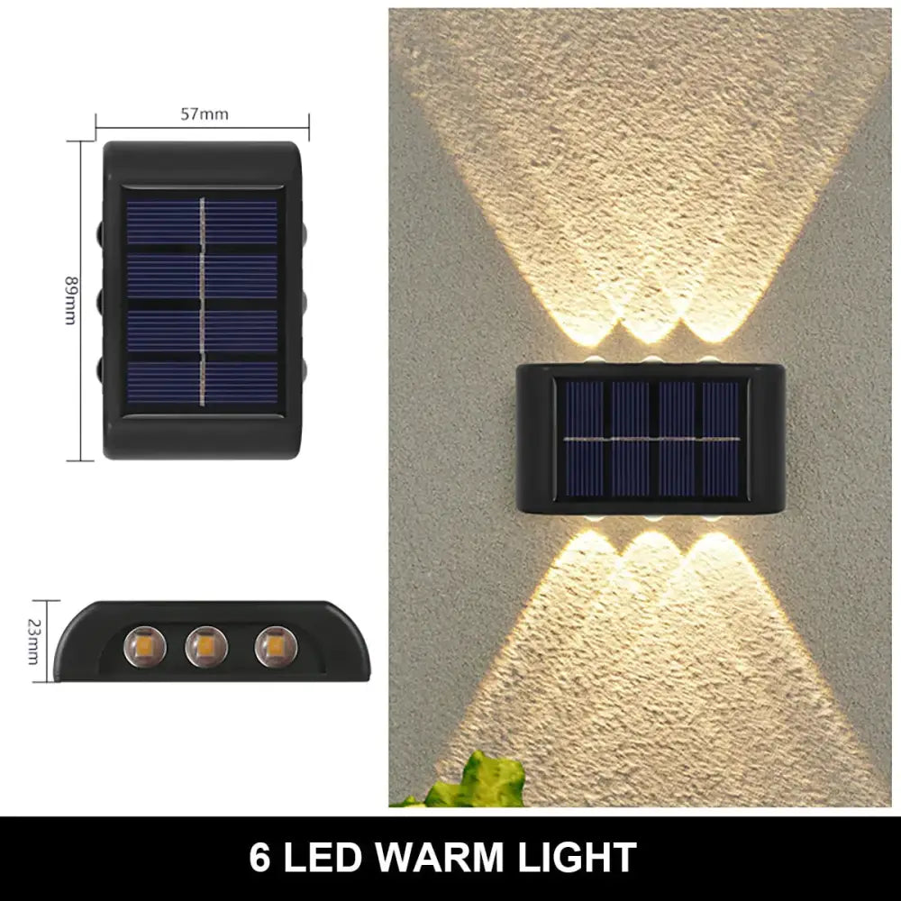 Solar Wall Lamp Outdoor Waterproof Up And Down Luminous Lighting 6Led Warm Lamps