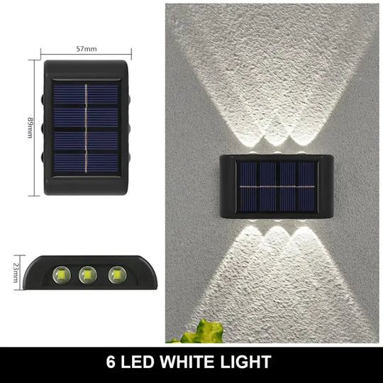 Solar Wall Lamp Outdoor Waterproof Up And Down Luminous Lighting 6Led White Lamps