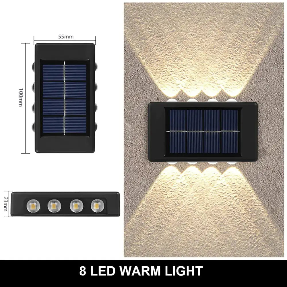 Solar Wall Lamp Outdoor Waterproof Up And Down Luminous Lighting 8Led Warm Lamps