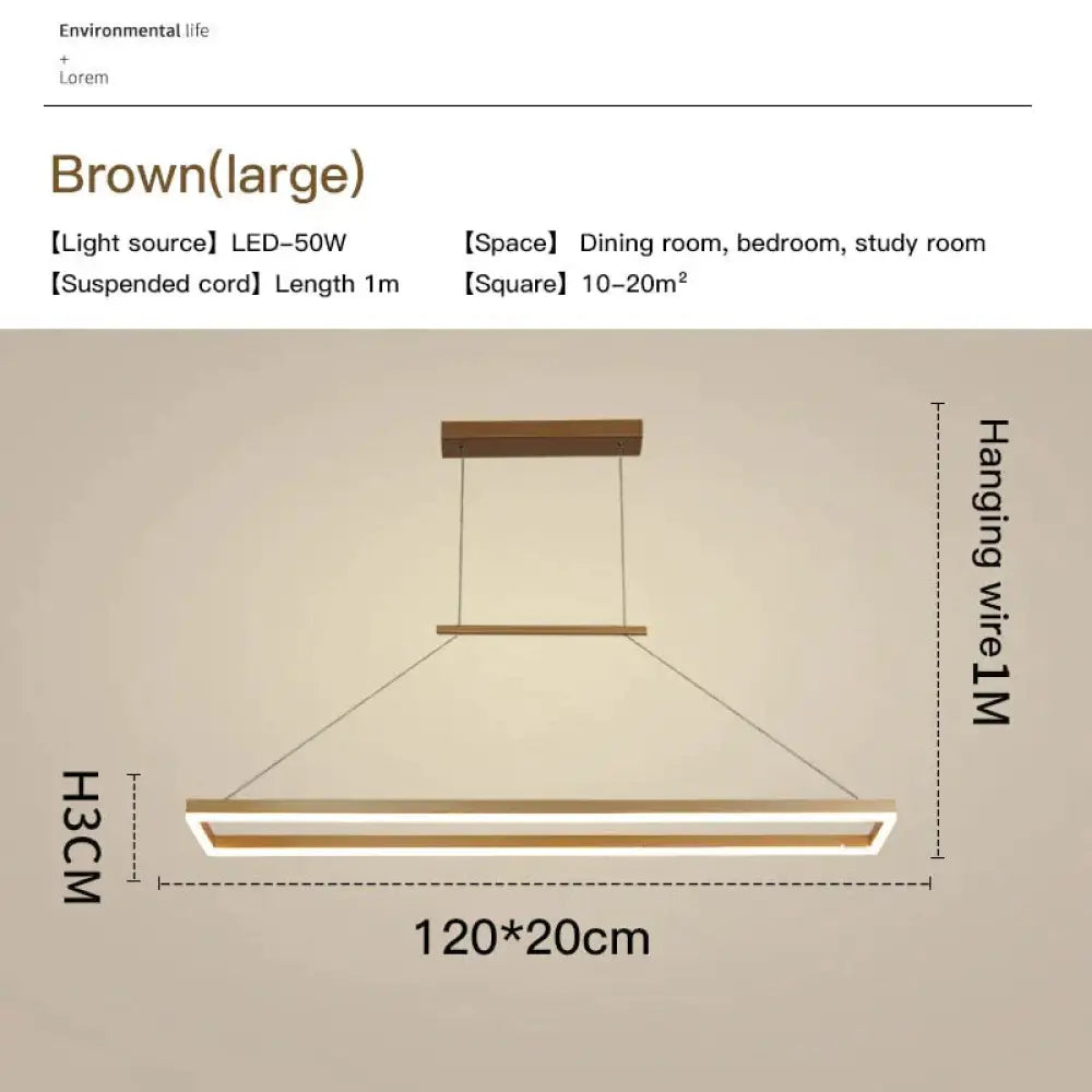 Solis - Modern Rectangle Led Pendant Lights Large-Brown / Cool White