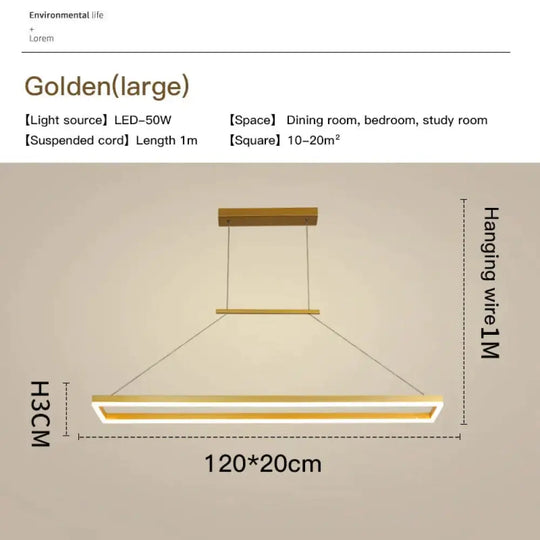 Solis - Modern Rectangle Led Pendant Lights Large-Golden / Cool White