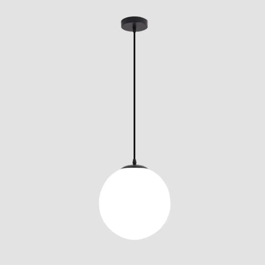 Sophia - Cream Sphere Restaurant Pendant Light Glass 1 Head Simple Ceiling Hang Lamp In Black / 5
