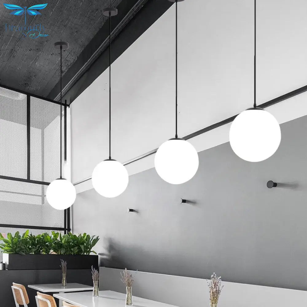 Sophia - Cream Sphere Restaurant Pendant Light Glass 1 Head Simple Ceiling Hang Lamp In Black