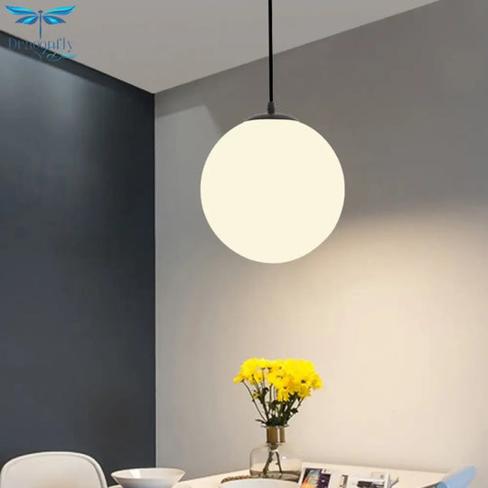 Sophia - Cream Sphere Restaurant Pendant Light Glass 1 Head Simple Ceiling Hang Lamp In Black