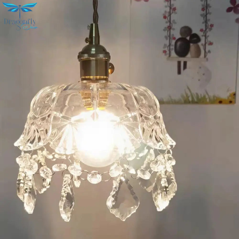 Sophia - Vintage Flower Shape Shade Ceiling Pendant Lamp With Crystal