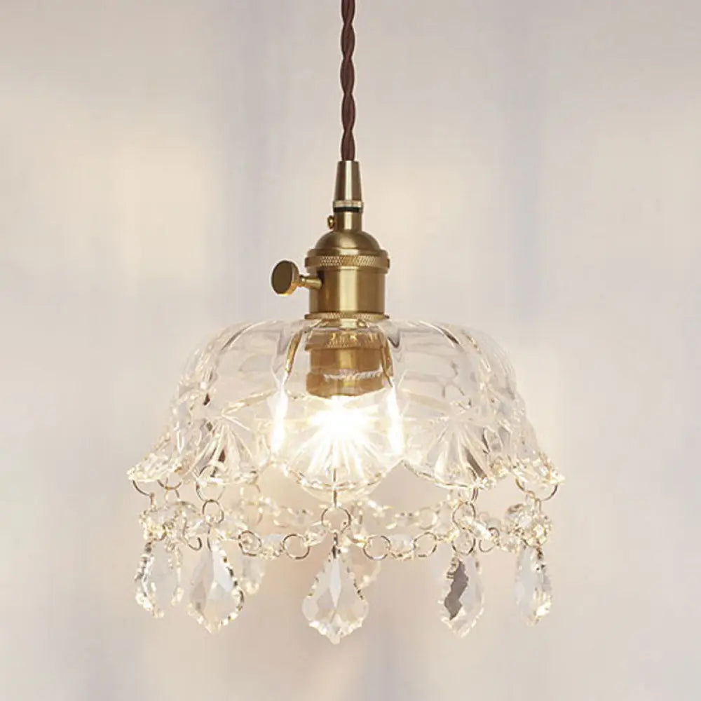 Sophia - Vintage Flower Shape Shade Ceiling Pendant Lamp With Crystal Clear