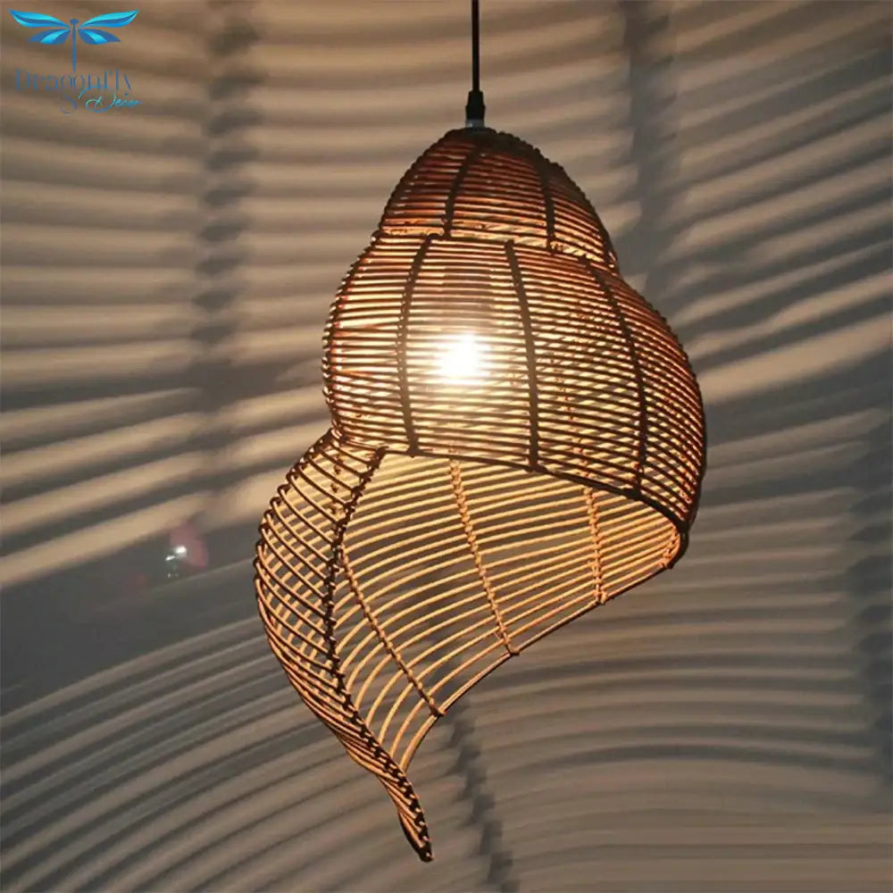 Southeast Asia Creative Pendant Lamp Sea Snail Shape E27 Wicker Shades Led Lights For Study Parlor