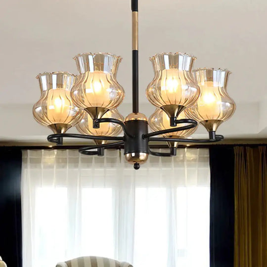 Sputnik Living Room Ceiling Chandelier Classic Tan Textured Glass 3/6/8 Lights Black Hanging
