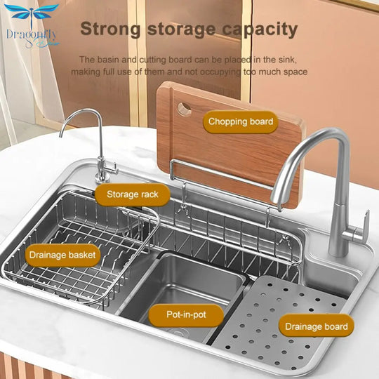 Stainless Steel Kitchen Sink Large Single Slot Household Dishwashing Under The Counterbasin