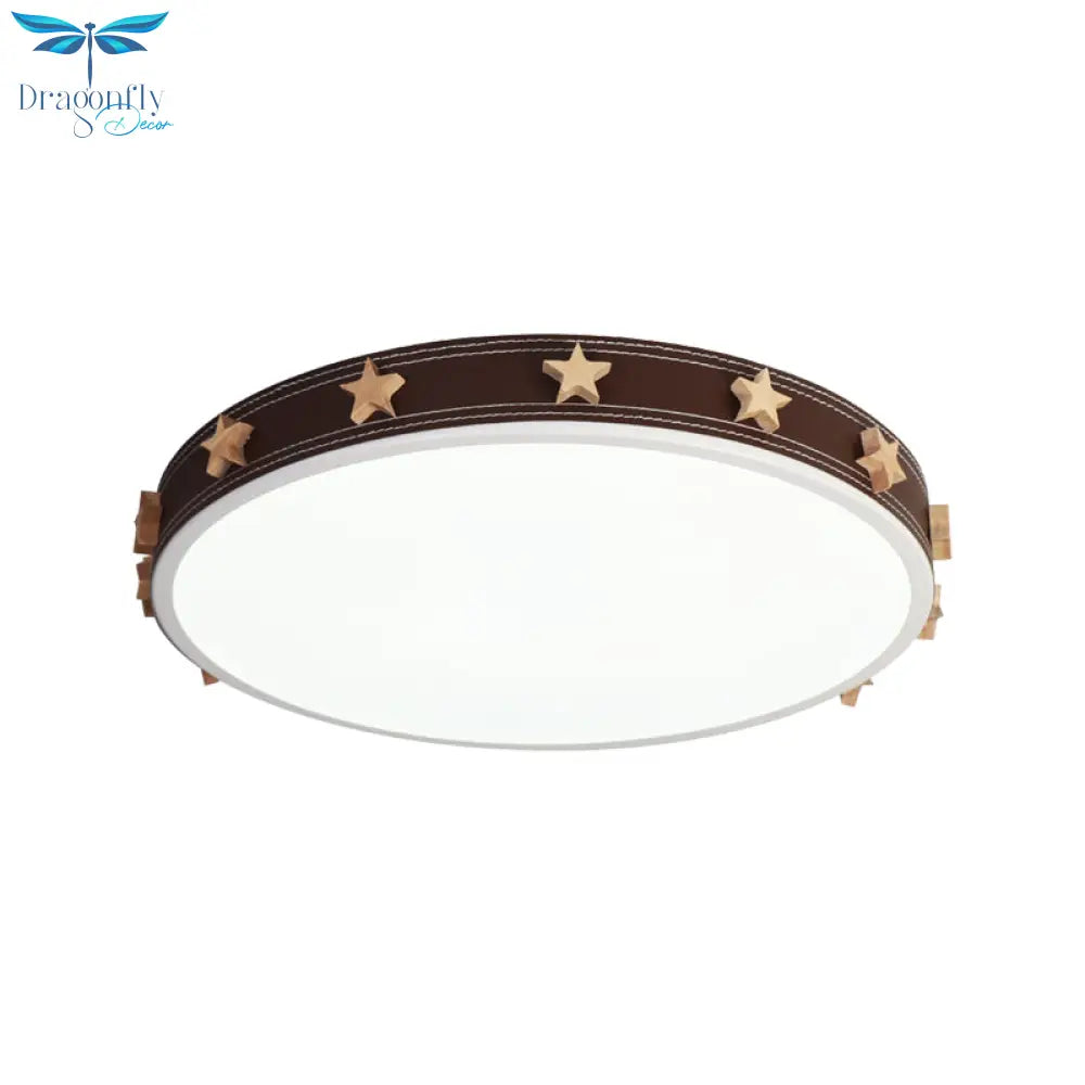 Stargazing In Style: Brown Rubber Round Flush Mount Lighting With Star Accents Led Ceiling Light