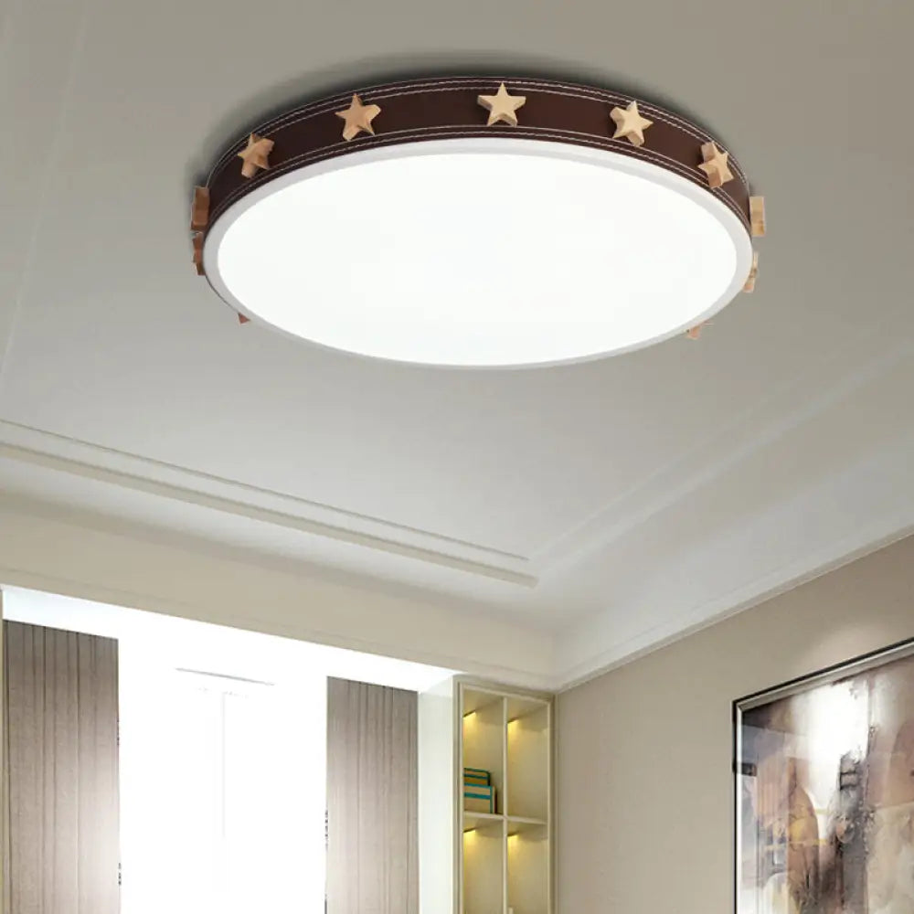 Stargazing In Style: Brown Rubber Round Flush Mount Lighting With Star Accents Led Ceiling Light