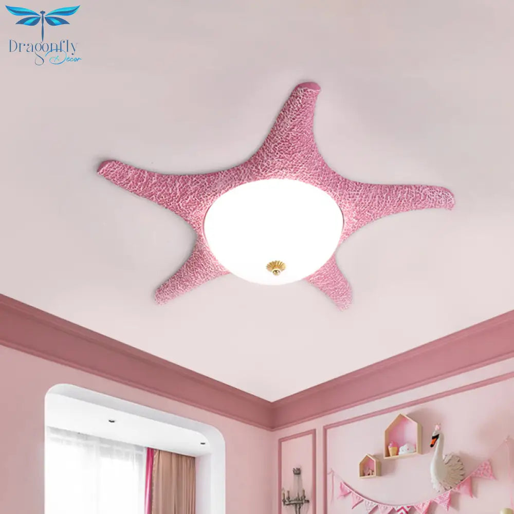 Starry Night In Your Room - Resin Starfish Led Flush Mount Light Fixture For Kids Playful Pink