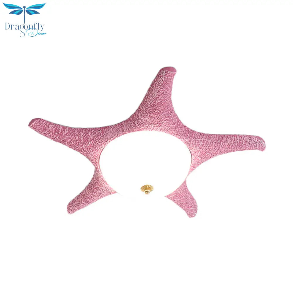 Starry Night In Your Room - Resin Starfish Led Flush Mount Light Fixture For Kids Playful Pink