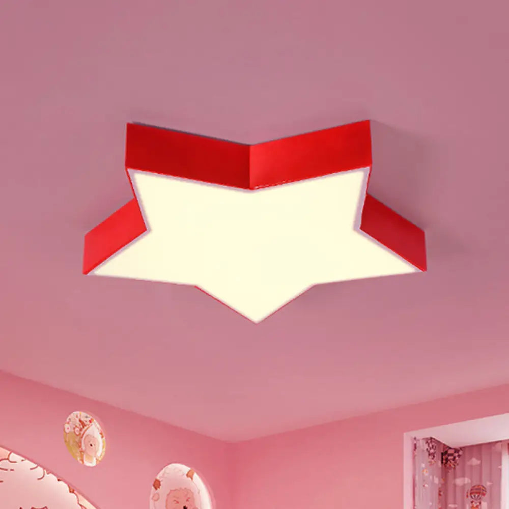 Starry Nights: Simplicity Led Flush Mount Light With Acrylic Finish For Kids Room Ceiling Red /