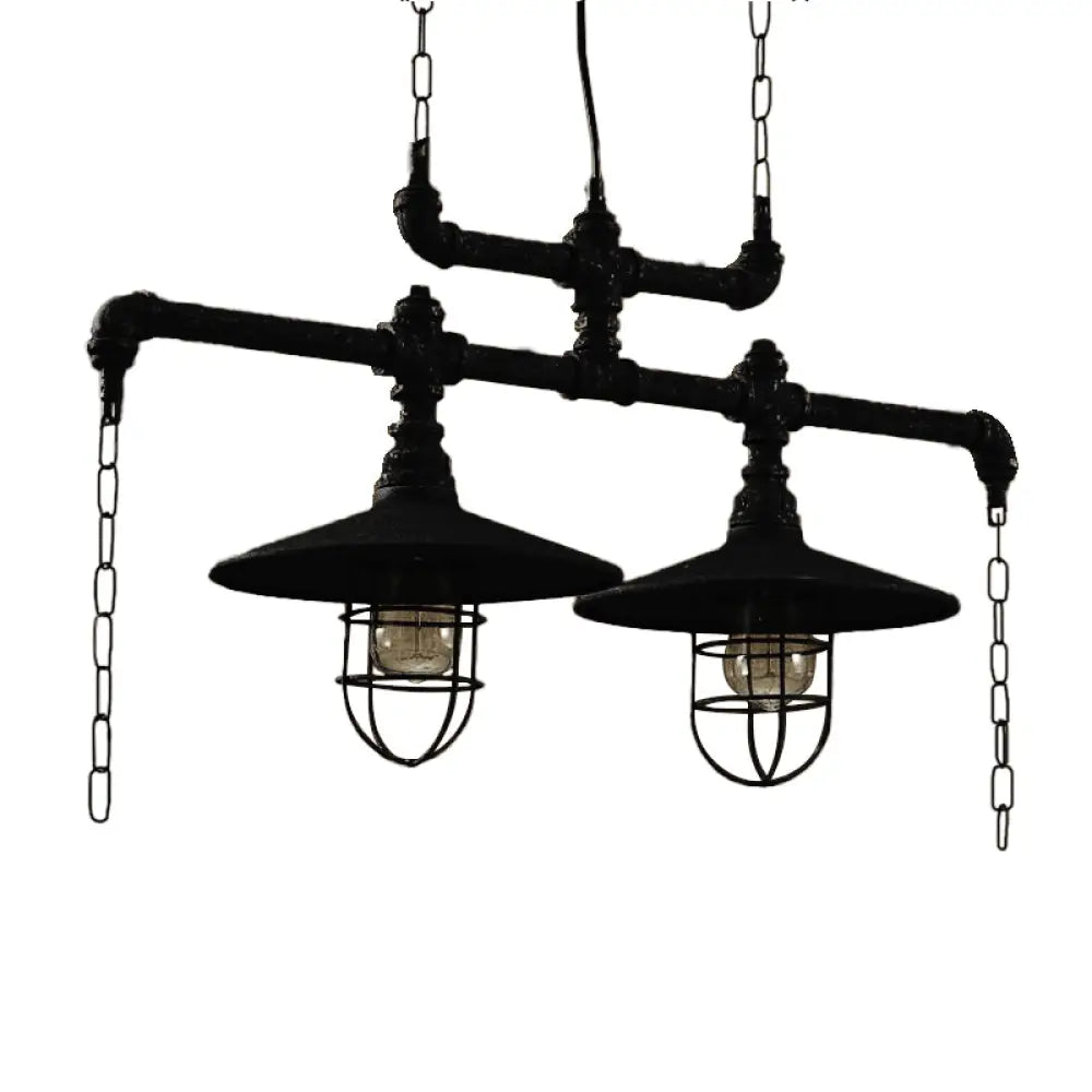 Steampunk Black Iron Hanging Light Fixture With Cage And Chain Deco 2 / Pendant Lighting