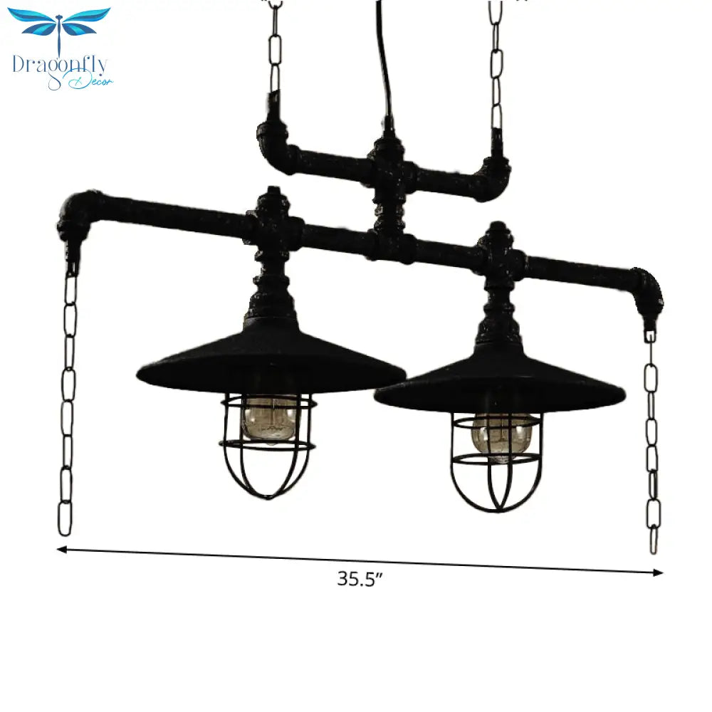 Steampunk Black Iron Hanging Light Fixture With Cage And Chain Deco Pendant Lighting