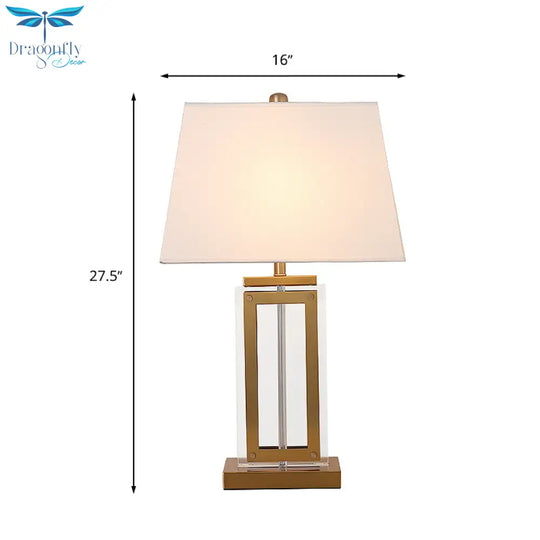 Stella - Minimalist White Fabric Nightstand Lamp With Gold Pedestal
