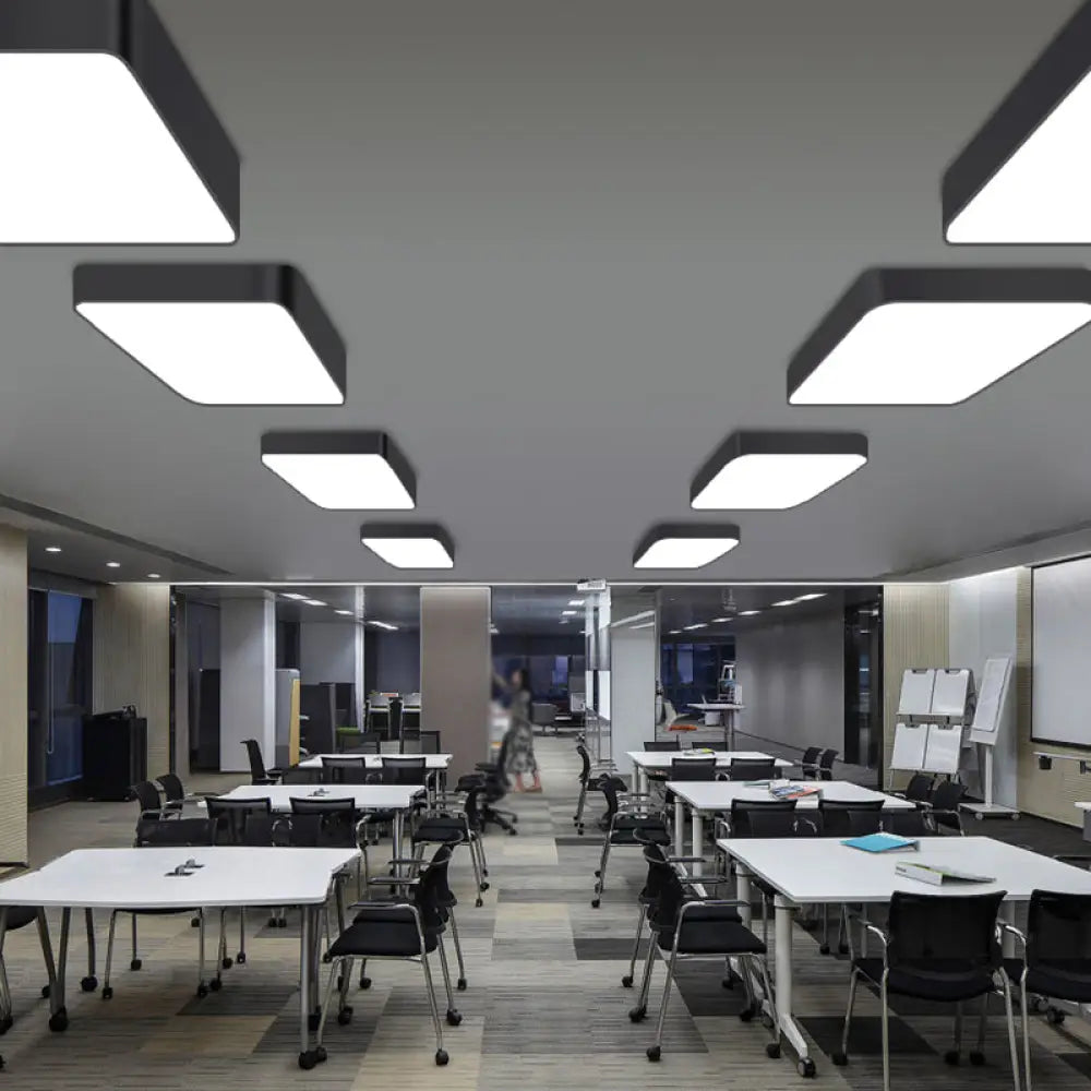 Stylish Office Illumination: Nordic Black Square Led Metal Flush Mount Ceiling Lamp / 23.5’ White