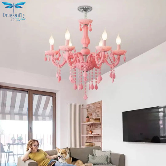 Sulafat - Macaron Crystal Deco Candle Chandelier 6 Lights Stylish Suspension