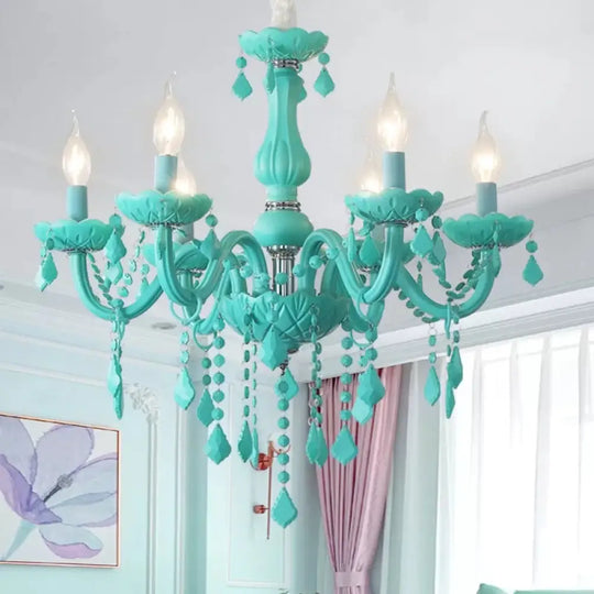 Sulafat - Macaron Crystal Deco Candle Chandelier 6 Lights Stylish Suspension Green