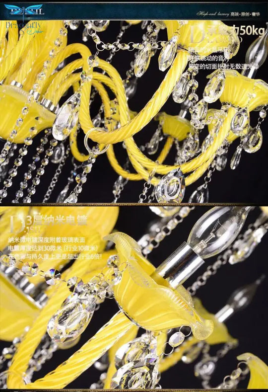 Sunbeam Majesty: Elegant Yellow Crystal Chandelier For Living Room Dining And Bedroom - Luxurious