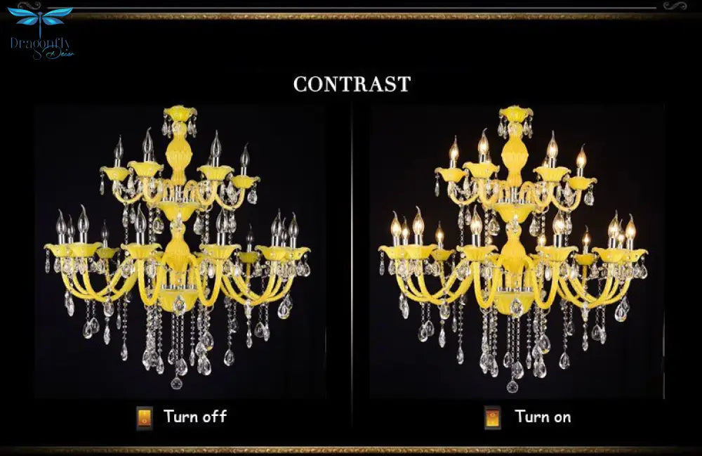 Sunbeam Majesty: Elegant Yellow Crystal Chandelier For Living Room Dining And Bedroom - Luxurious