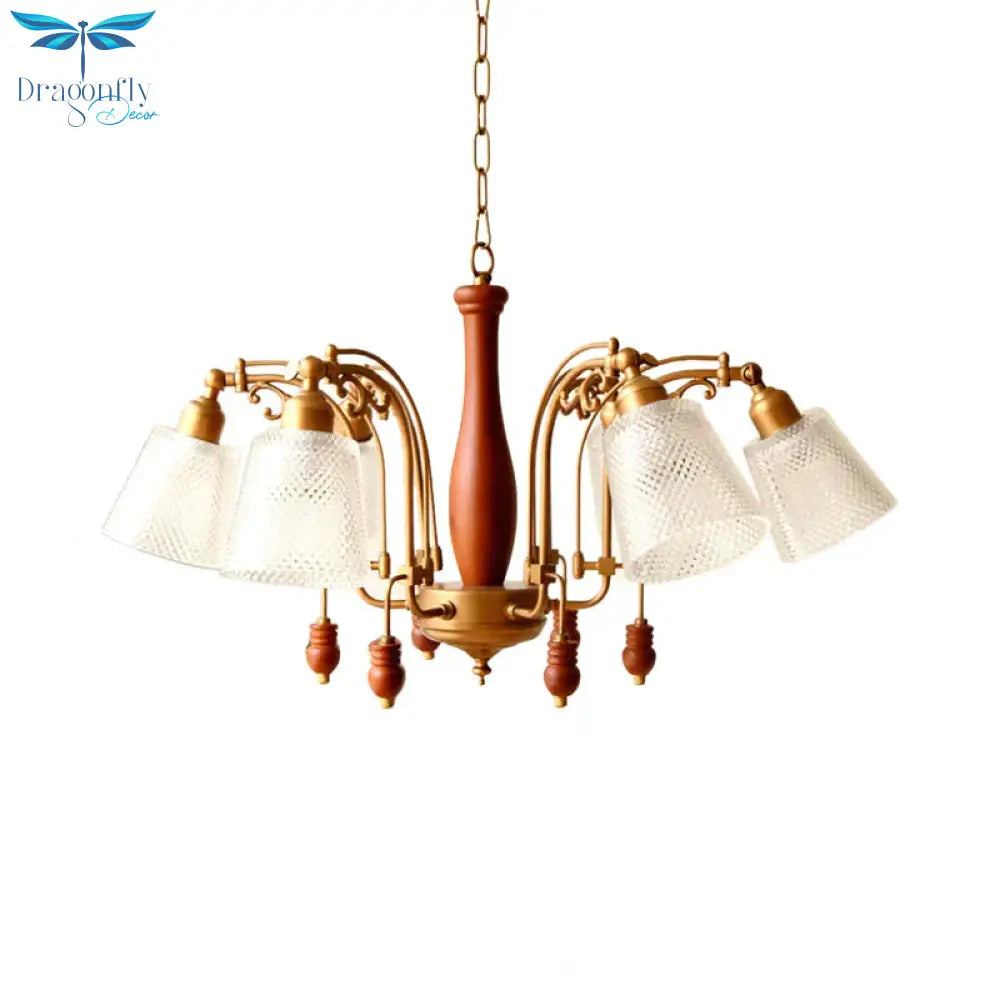 Tapered Bedroom Pendant Chandelier Traditional Opal Etched Glass 6 Lights White/Red/Brown Hanging