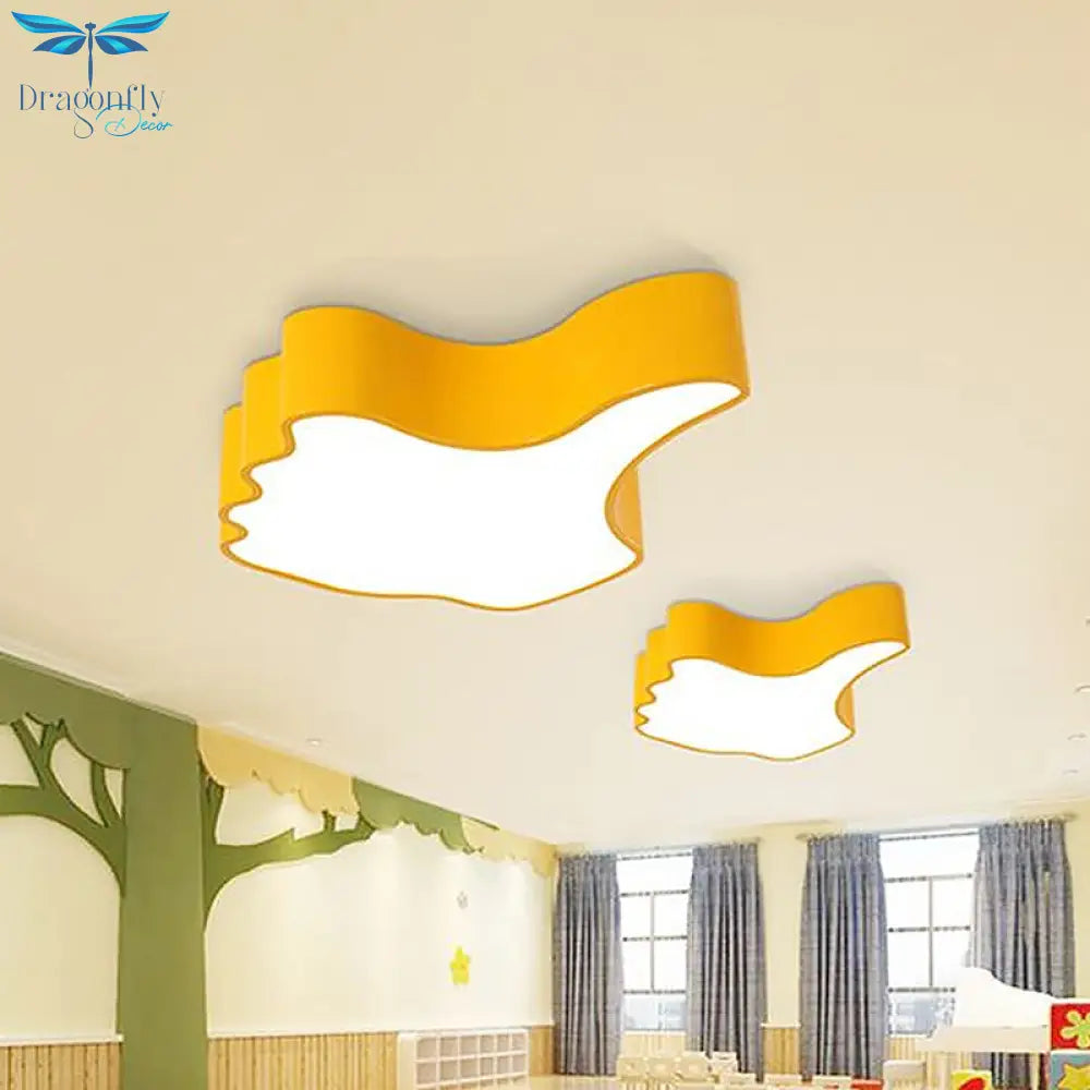Thumbs Up Cartoon Led Flush Mount Ceiling Light Fixture In Yellow For Kids Room