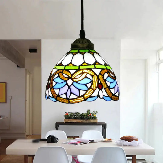 Tiffany Style Bell Shade Pendant Light Single Hand Cut Glass Suspension Fixture Brown / 8’