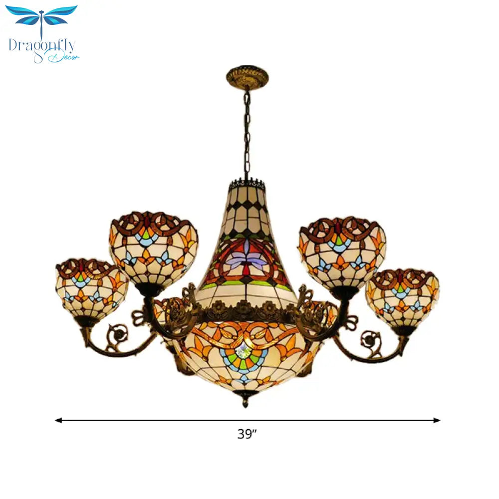 Tiffany Style Brass Dining Room Pendant Chandelier Down Lighting With Dome 11 13 Lights