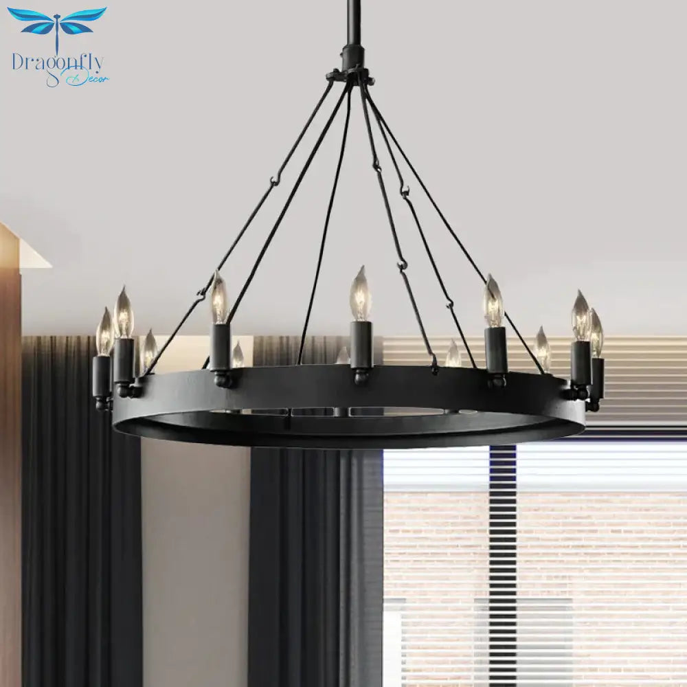 Traditional Black Metal Pendant Light With Candle Design 12/18 - Light
