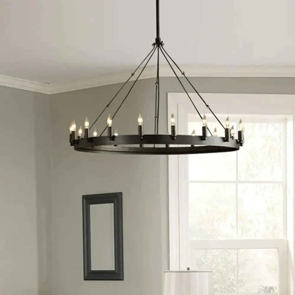 Traditional Black Metal Pendant Light With Candle Design 12/18 - Light 18 /