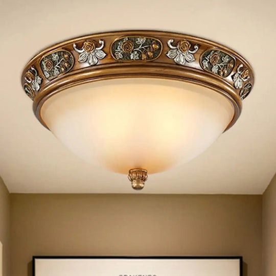 Traditional Brown Frosted Glass Bowl Ceiling Mount With 3 Lights For Bedroom / 19’ Light