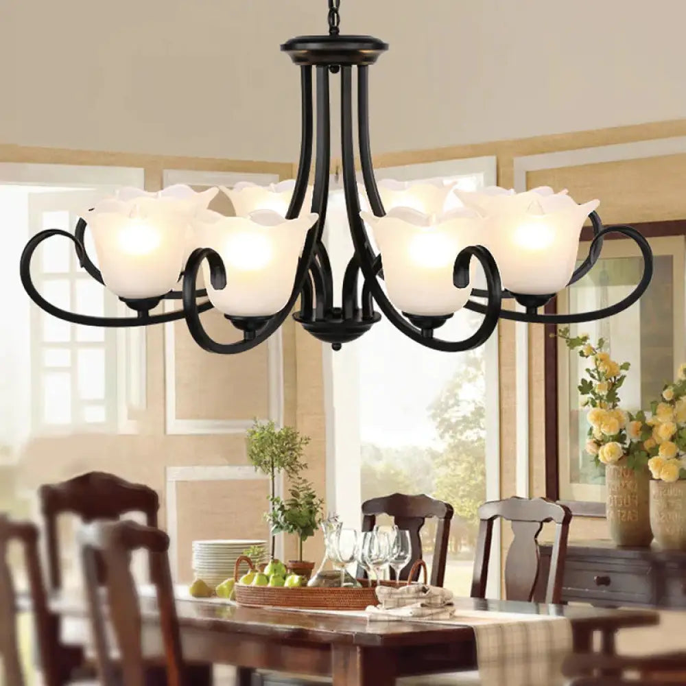 Traditional Frosted Glass Bedroom Chandelier Pendant 4/6/8 Light In Black 8 /