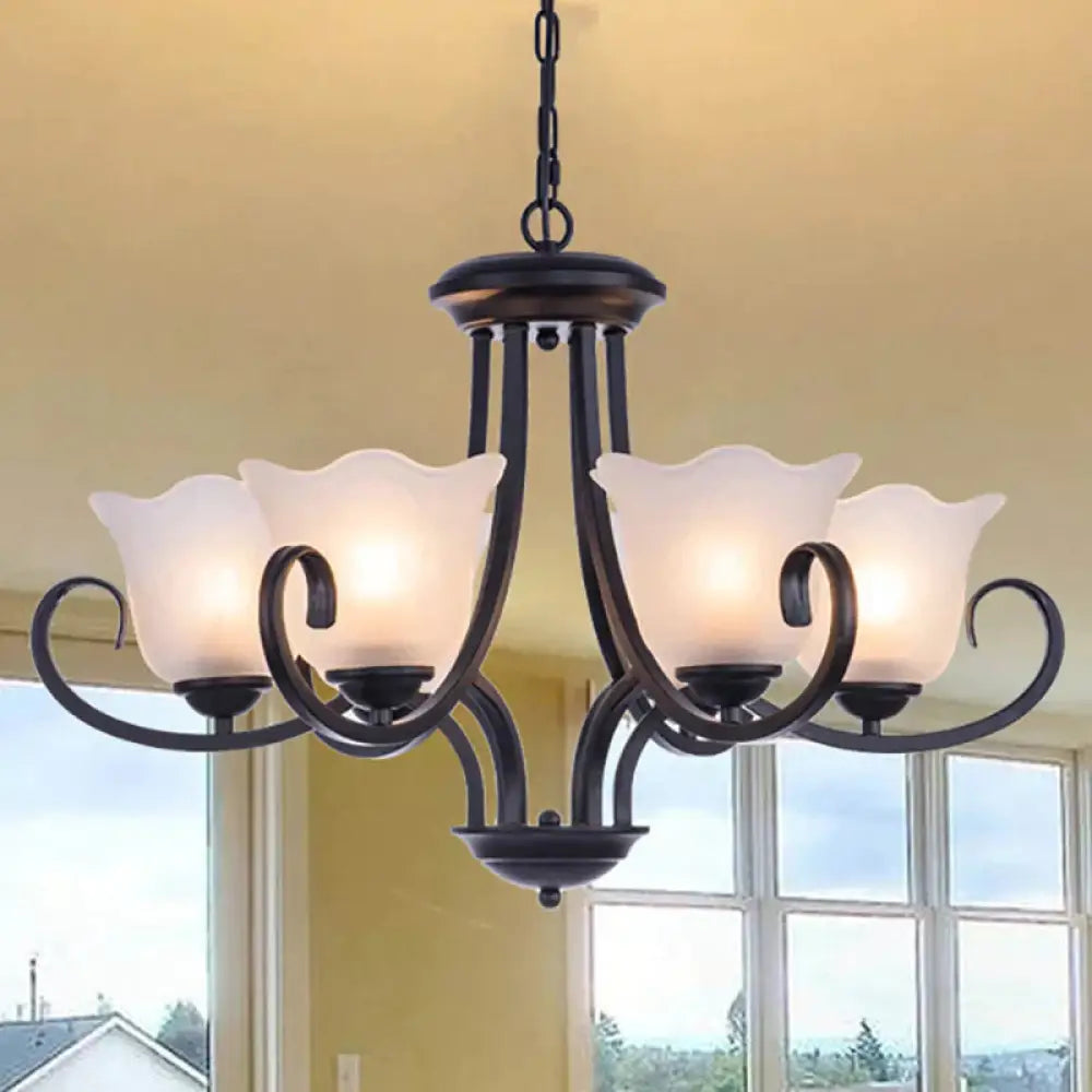 Traditional Frosted Glass Bedroom Chandelier Pendant 4/6/8 Light In Black 6 /