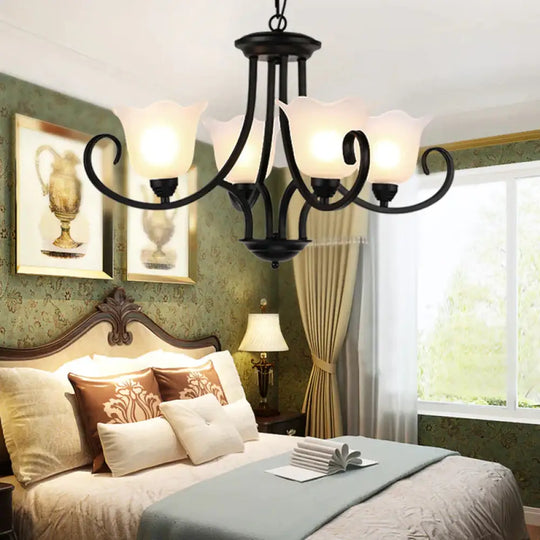 Traditional Frosted Glass Bedroom Chandelier Pendant 4/6/8 Light In Black 4 /