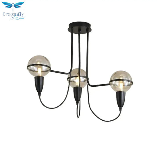 Traditional Globe Clear Glass Cluster Pendant In Black For Bedroom