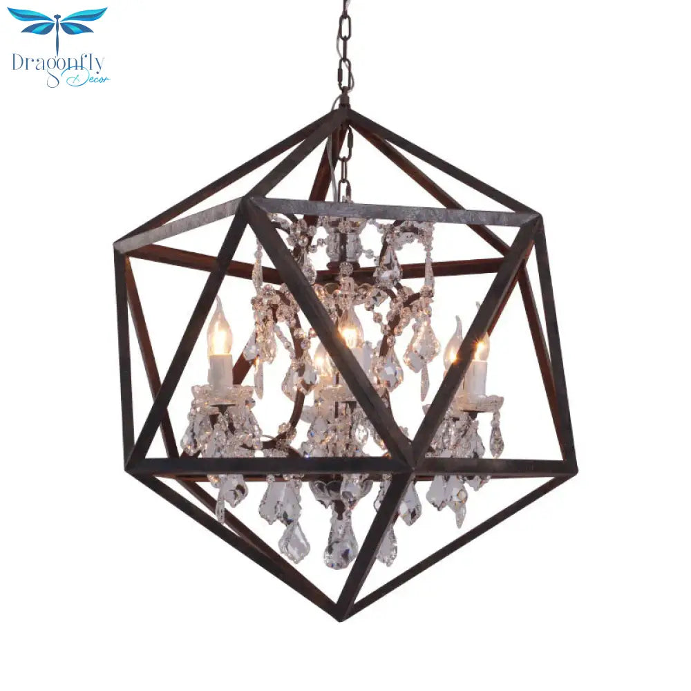 Traditional Rust Metal Hanging Ceiling Fixture With Clear Crystal Drop