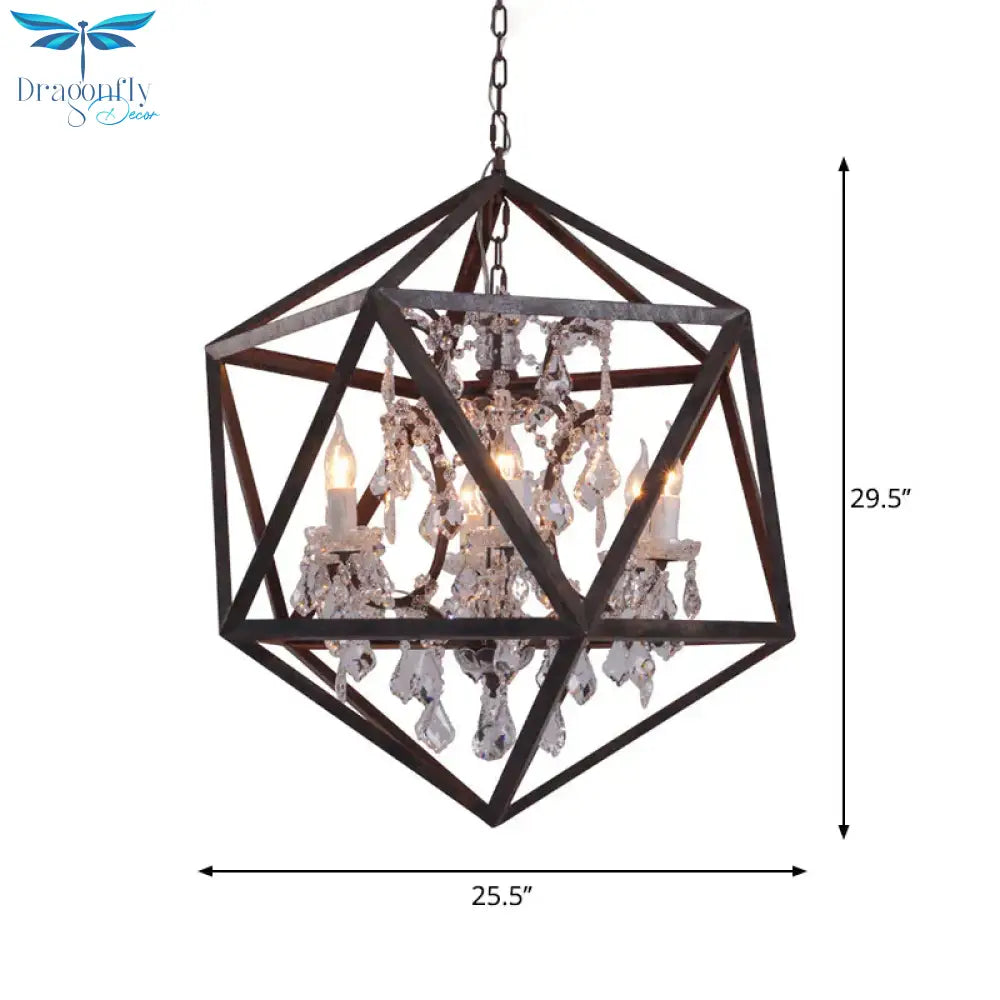 Traditional Rust Metal Hanging Ceiling Fixture With Clear Crystal Drop