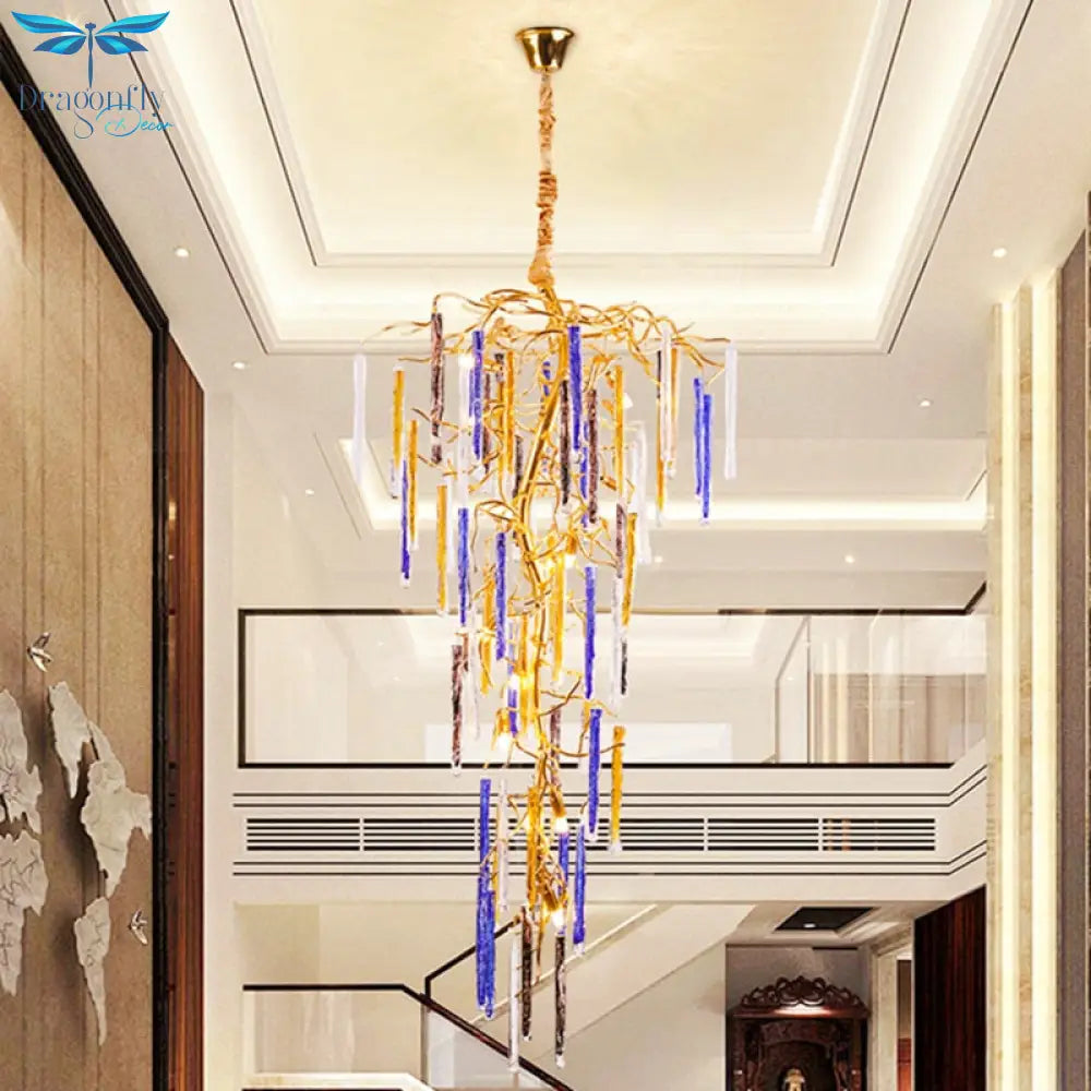 Tree Branch Crystal Ceiling Chandelier New G9 Led Pendant Light Duplex Villa Stairwell Hanging Lamp