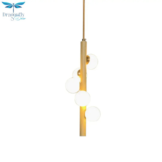 Tube Wood Chandelier Lighting Fixture Asian Style 5 Heads Beige Hanging Ceiling Lamp With Bubble