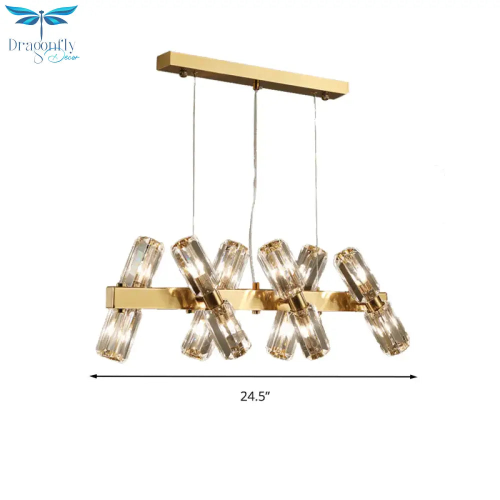 Tubular Chandelier Lamp Traditionary Beveled Crystal 12/16 Bulbs Gold Hanging Pendant Light