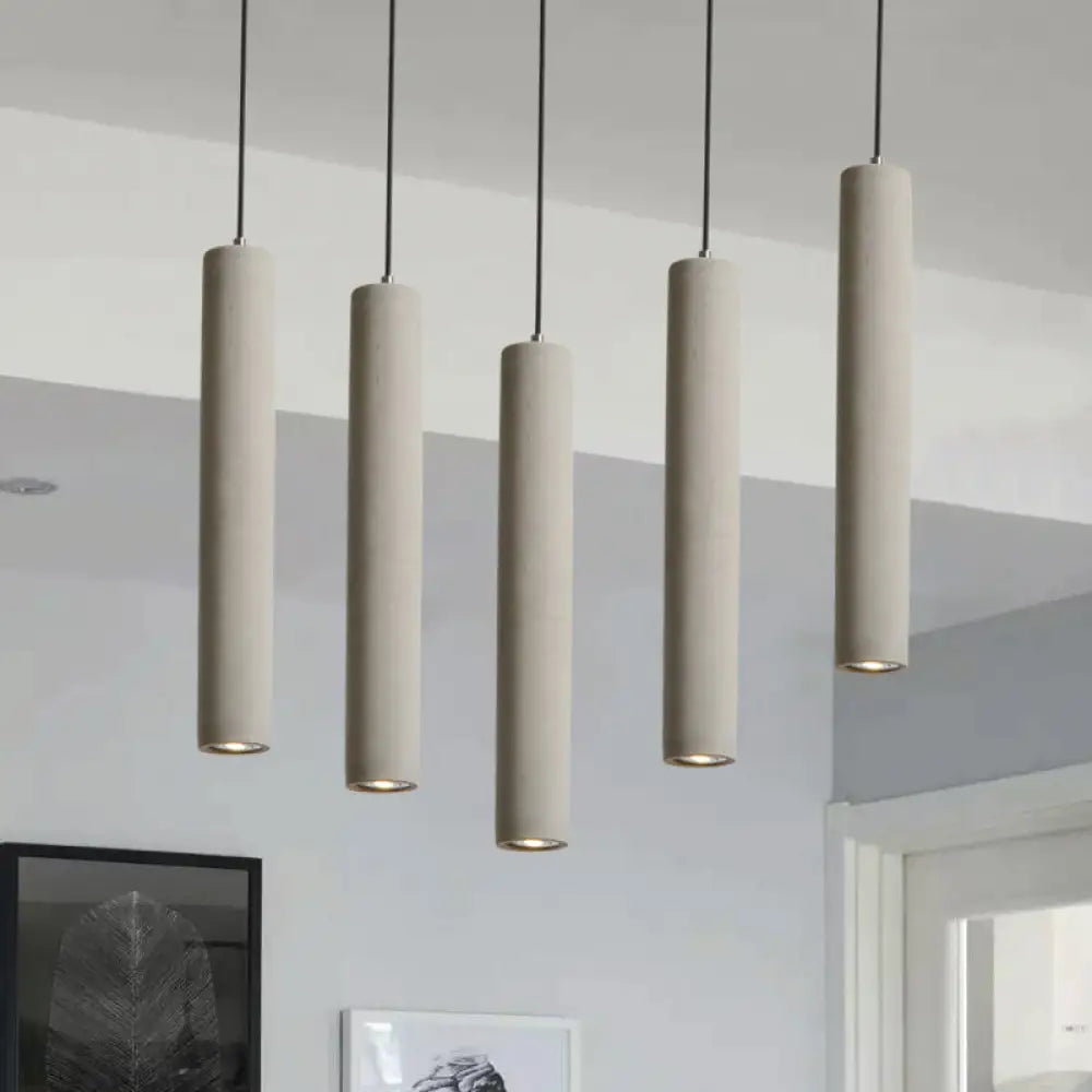 Tureis - Grey Concrete Cylinder Pendant Light Modernist Style 1 Living Room Hanging Fixture With