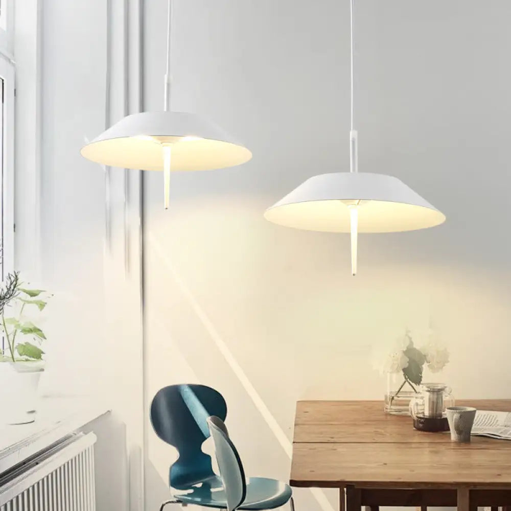 Tureis - Modern Led Umbrella Shaped Ceiling Pendant Light Industrial Iron 2 Lights White Hanging In