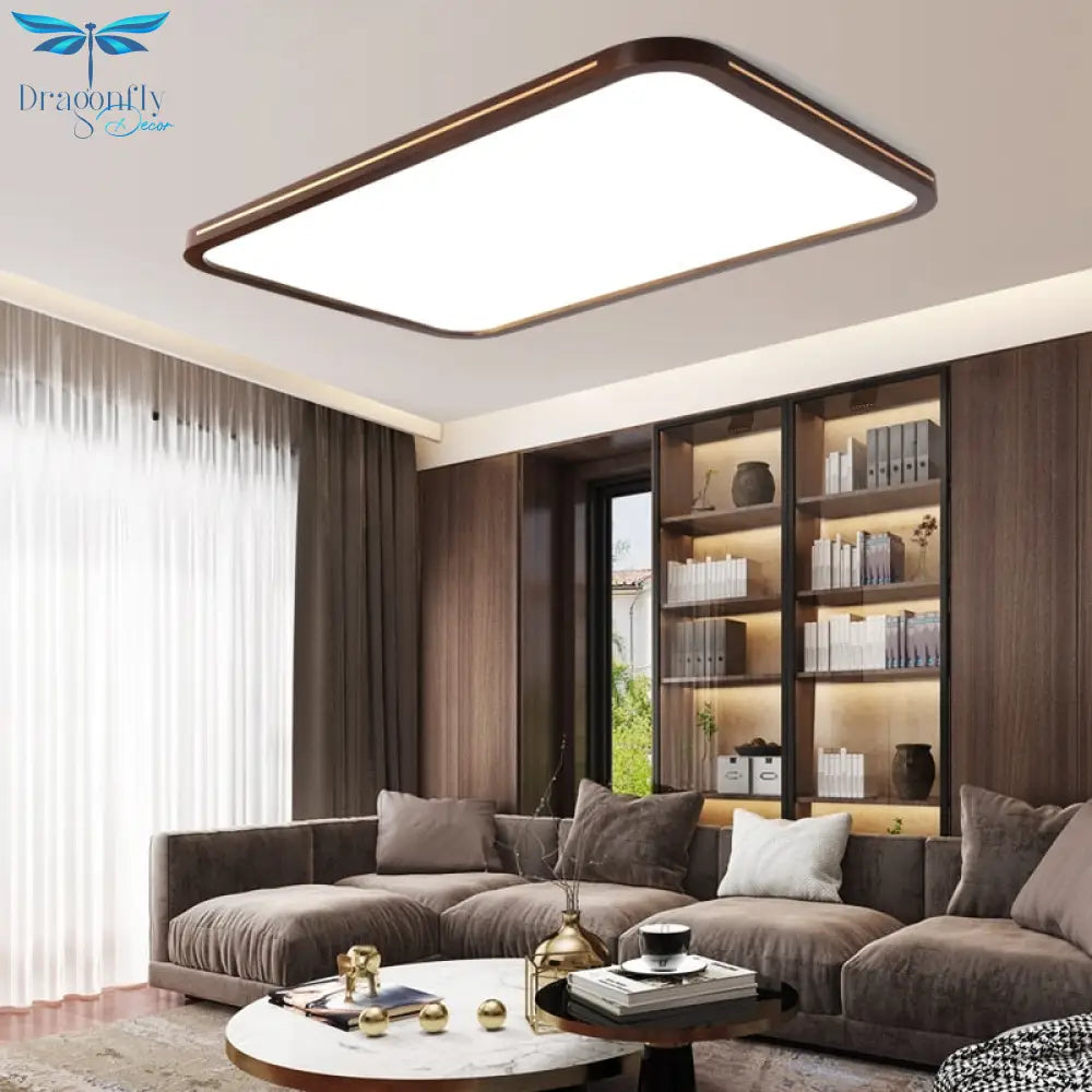 Ultra - Thin Solid Wood Living Room Chandeliers Modern Bedroom Lamp Rectangular Walnut Color Copper