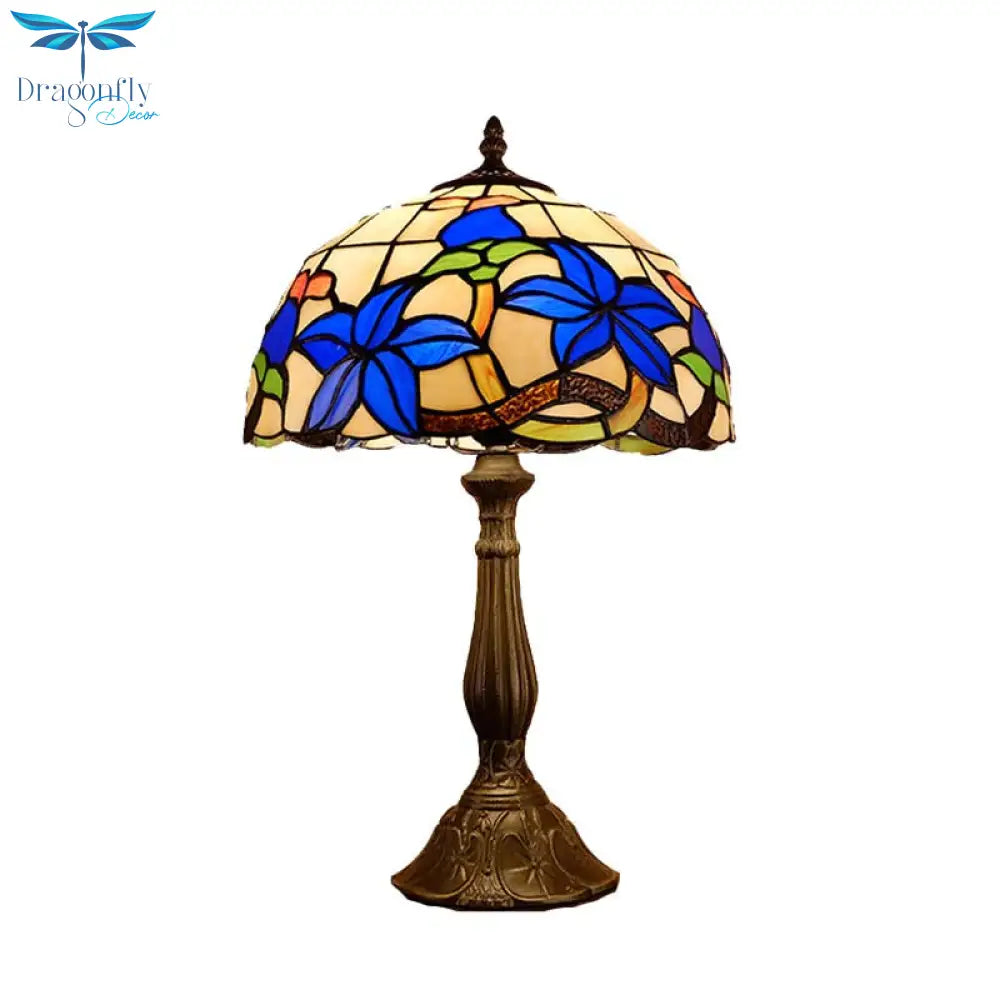 Valentina - Bronze Stained Glass Nightstand Lighting Dome 1 Light Tiffany Night Table With Gardenia