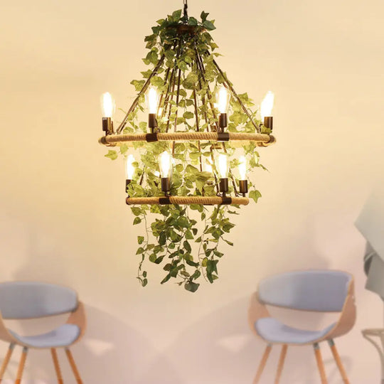 Valeria - Industrial Metal Round Chandelier Light With Plant Decoration 14 / Green