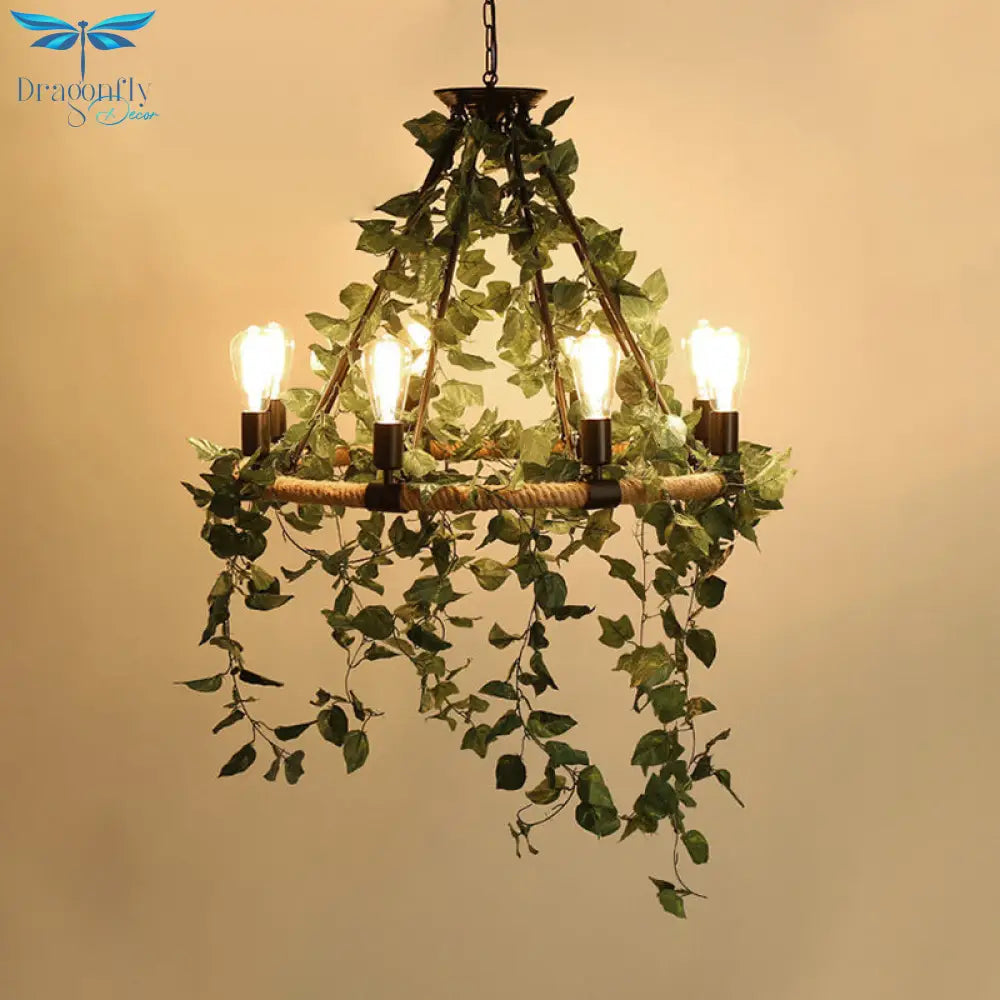 Valeria - Industrial Metal Round Chandelier Light With Plant Decoration