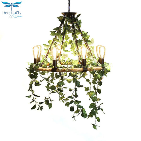 Valeria - Industrial Metal Round Chandelier Light With Plant Decoration