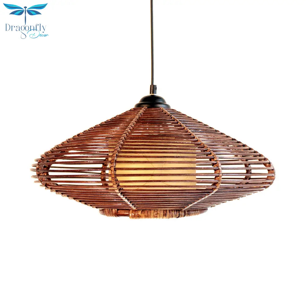 Vera - Asian Style Hand - Woven Rattan Hanging Light In Brown